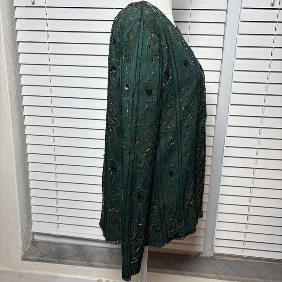 Emerald Beaded Jacket Vintage Gatsby Gold Sequins Formal Party/ Holiday SZ Large - Picture 5 of 9